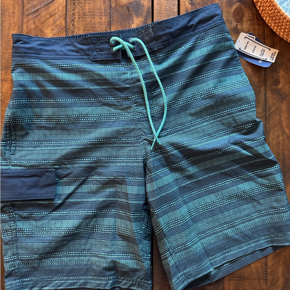 George Teal and Navy Striped Board Shorts